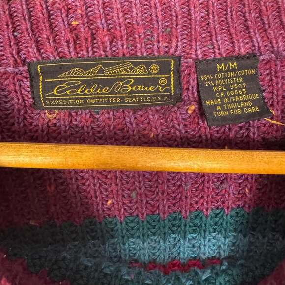 Vintage 90s Eddie Bauer Stripe Sweater Speckled Knit Crewneck Cotton - Picture 7 of 9